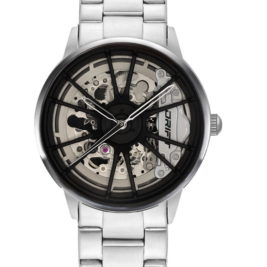 Innovative DriftElement men's automatic watch with a rim-inspired design, aimed at car enthusiasts and motorsport fans. A German startup's blend of automotive passion and horology.