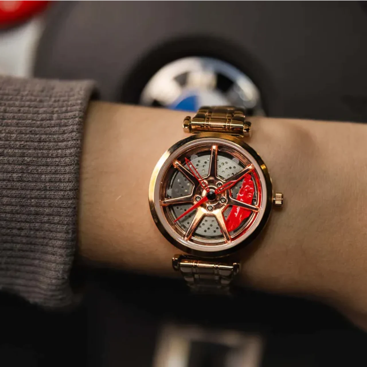 Elevate your fashion with our rose ladies' Rim Watch! Meticulously crafted by a German startup, these precision watches showcase innovative design. Designed to captivate motorsport, tuning, and auto enthusiasts. #id_46744378966346