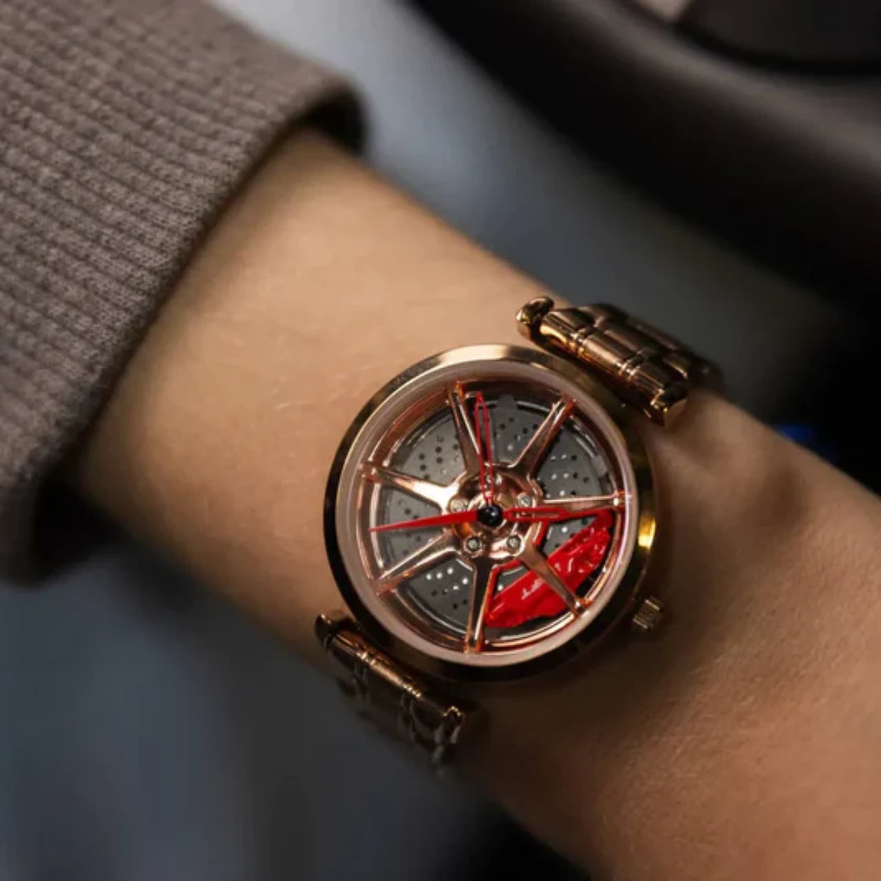 Elevate your fashion with our rose ladies' Rim Watch! Meticulously crafted by a German startup, these precision watches showcase innovative design. Designed to captivate motorsport, tuning, and auto enthusiasts. #id_46744378966346