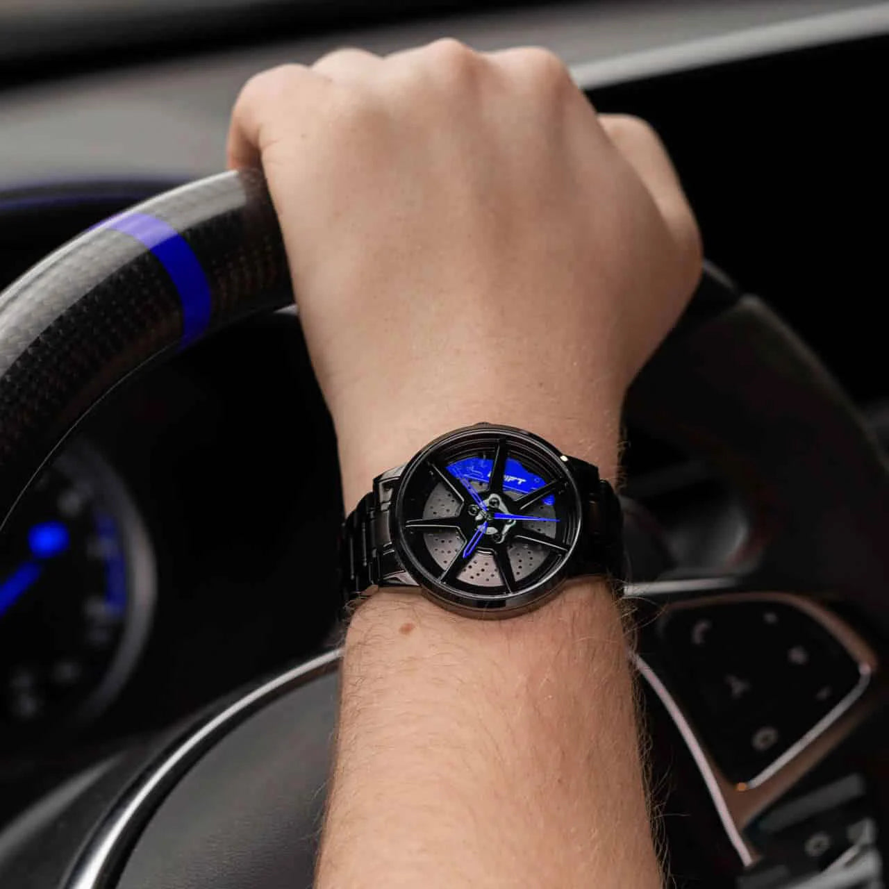 Elevate your sophistication with our blue Drift Rim Watch! Handcrafted by a German startup, these precision watches embody innovative design, perfect for igniting the passion of motorsport, tuning, and auto enthusiasts. #id_46744374640970
