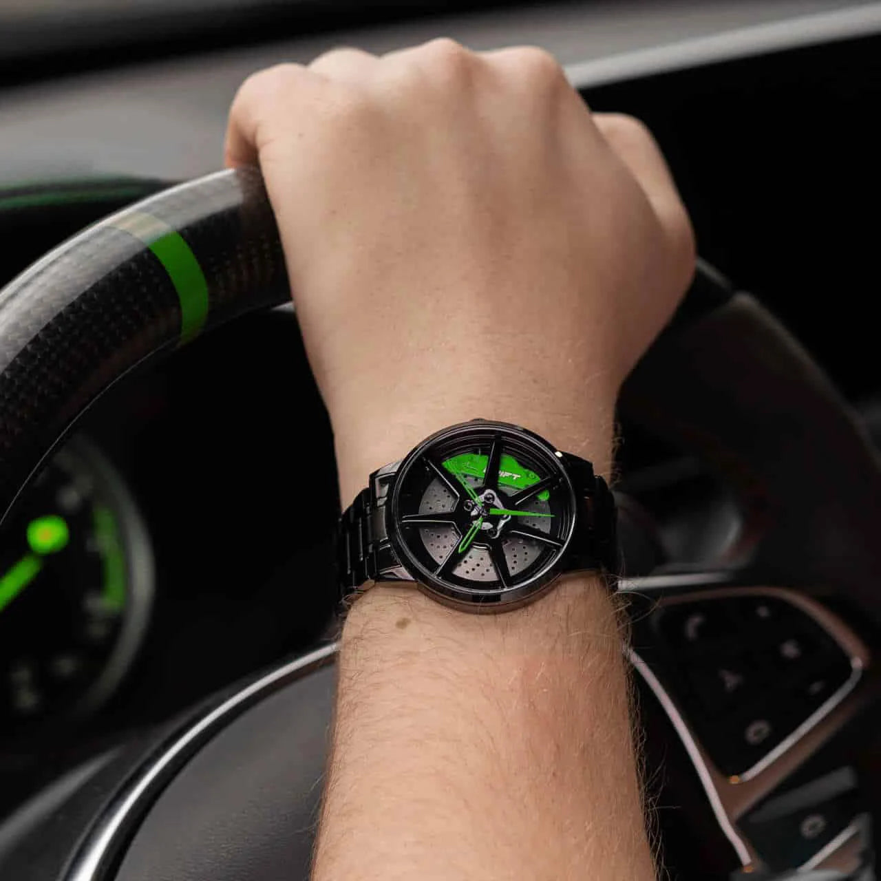Revitalize your style with our green Drift Rim Watch! Designed by a German startup, these precision watches showcase pioneering design, designed to captivate motorsport, tuning, and auto aficionados. #id_46744374673738