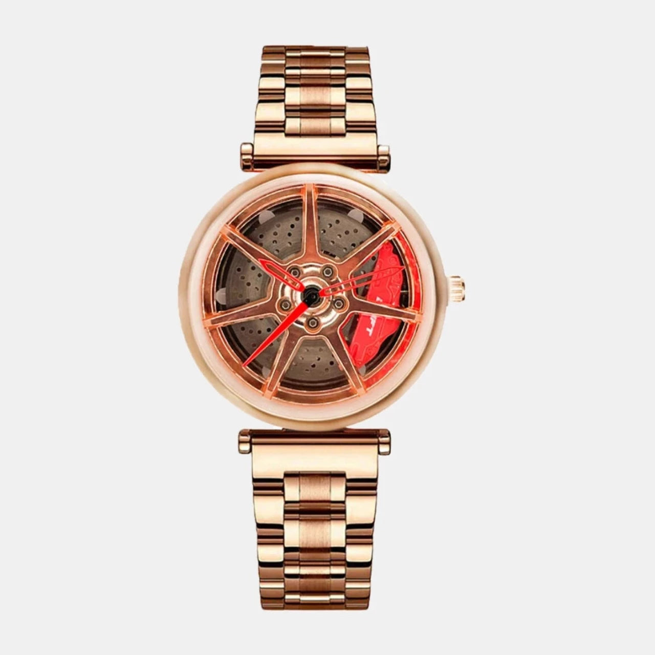 Illuminate your elegance with our rose women's Rim Watch! Crafted by a German startup, these precision watches feature innovative design. Designed to captivate motorsport, tuning, and auto enthusiasts. #id_46744378966346