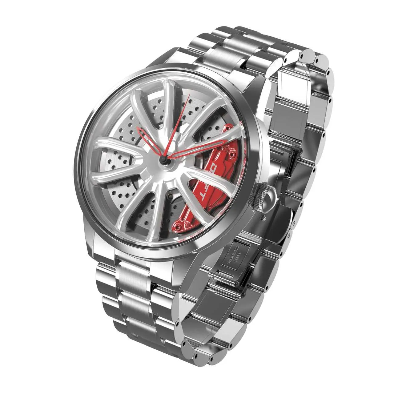 Illuminate your style with our silver-red Performance GT Rim Watch! Crafted by a German startup, these precision watches feature innovative design. Designed to captivate motorsport, tuning, and auto enthusiasts. 