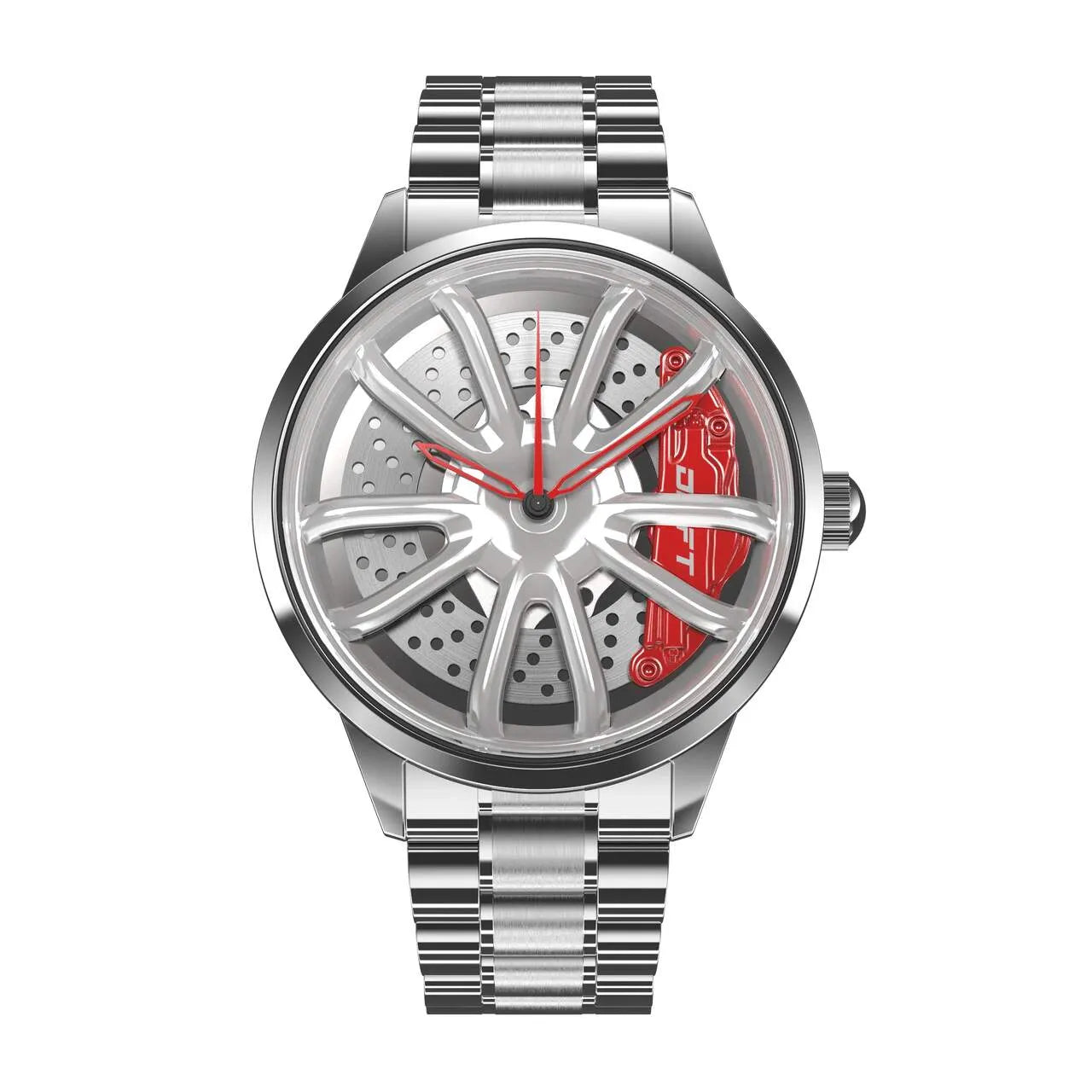 Elevate your fashion with our silver-red Performance GT Rim Watch! Meticulously crafted by a German startup, these precision watches showcase innovative design. Designed to captivate motorsport, tuning, and auto enthusiasts.