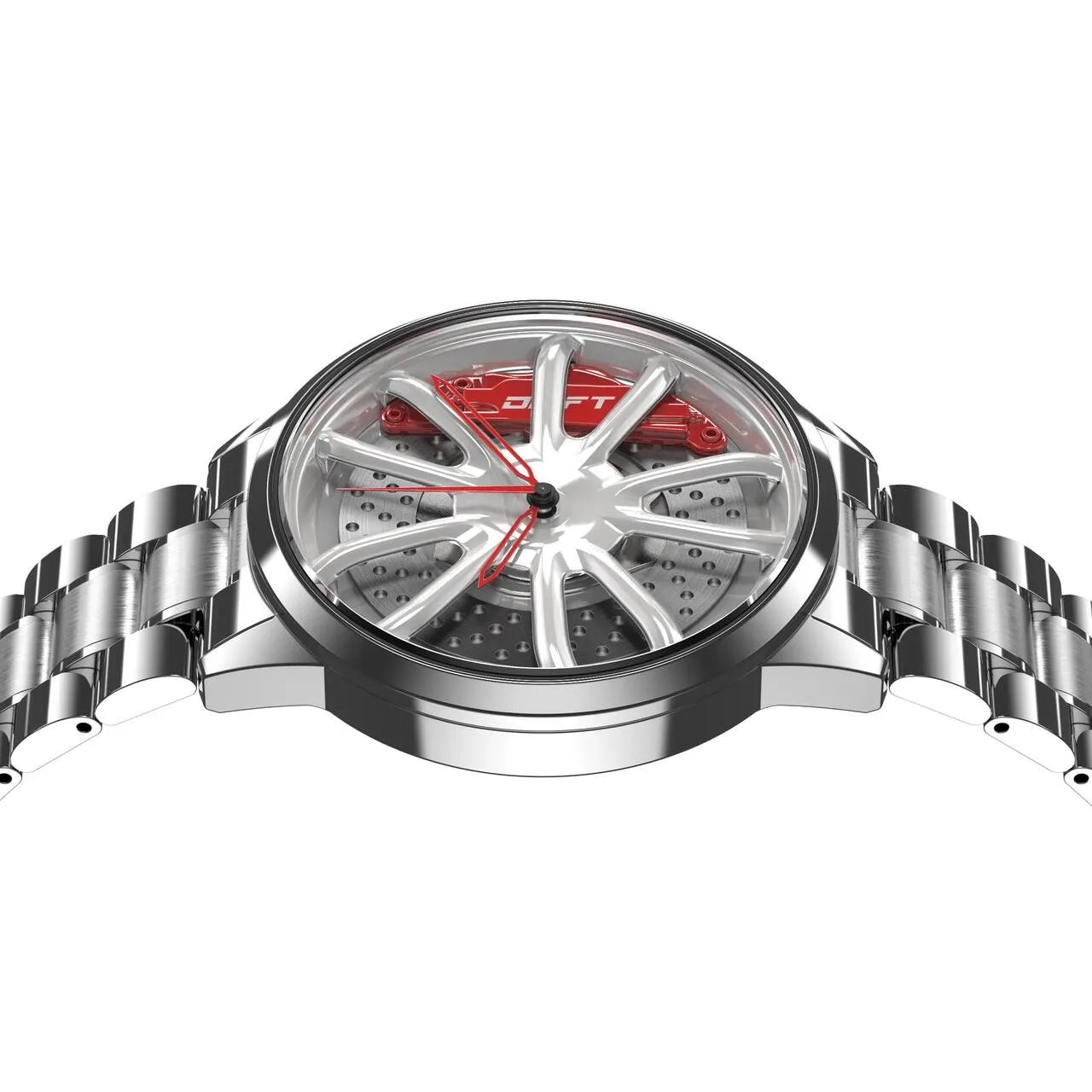 Elevate your elegance with our silver-red Performance GT Rim Watch! Precision-crafted by a German startup, these watches showcase innovative design. Designed to captivate motorsport, tuning, and auto aficionados.