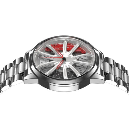 Elevate your elegance with our silver-red Performance GT Rim Watch! Precision-crafted by a German startup, these watches showcase innovative design. Designed to captivate motorsport, tuning, and auto aficionados.
