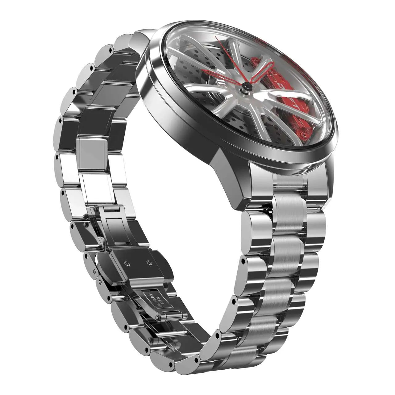 Illuminate your sophistication with our silver-red Performance GT Rim Watch! Crafted by a German startup, these watches feature innovative design. Tailored to captivate motorsport, tuning, and auto enthusiasts.
